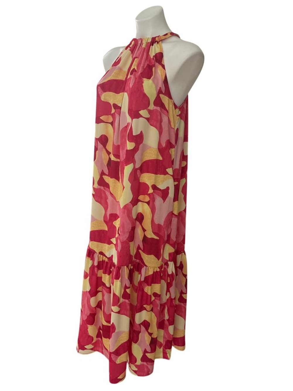 Ming Wang Women's NWT $270 Abstract Print Crepe De Chine Flounced Halter Dress M - Picture 8 of 11